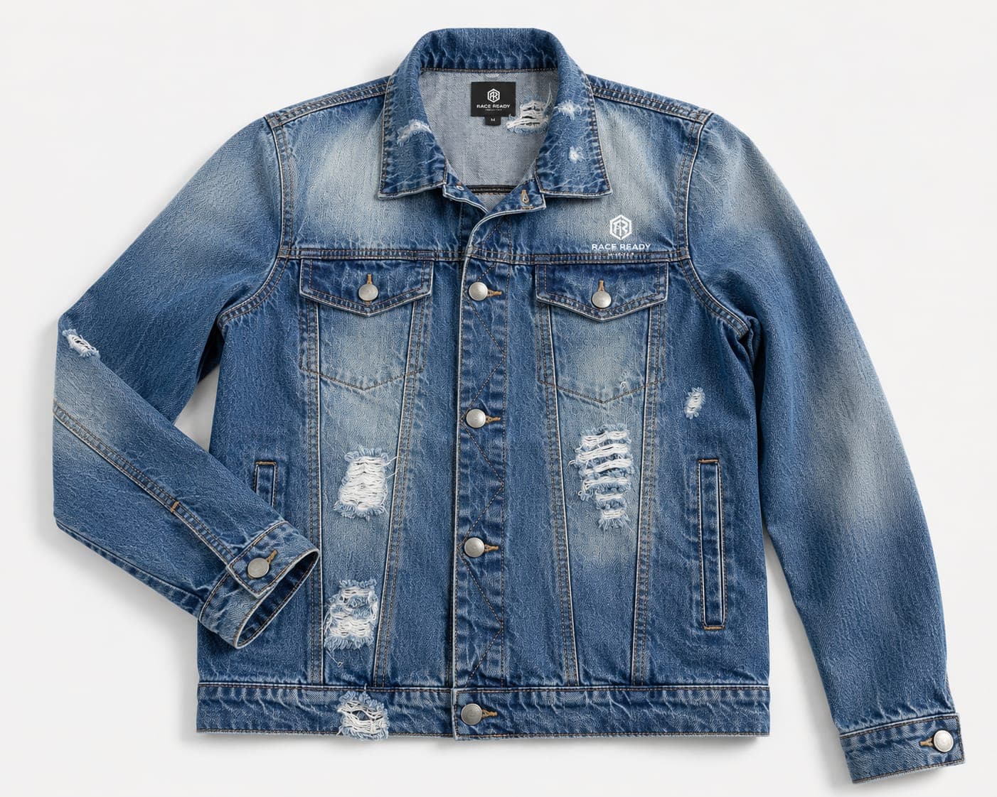 Premium Men's Distressed Denim Jacket Vintage Washed Casual Streetwear Fashion Coat