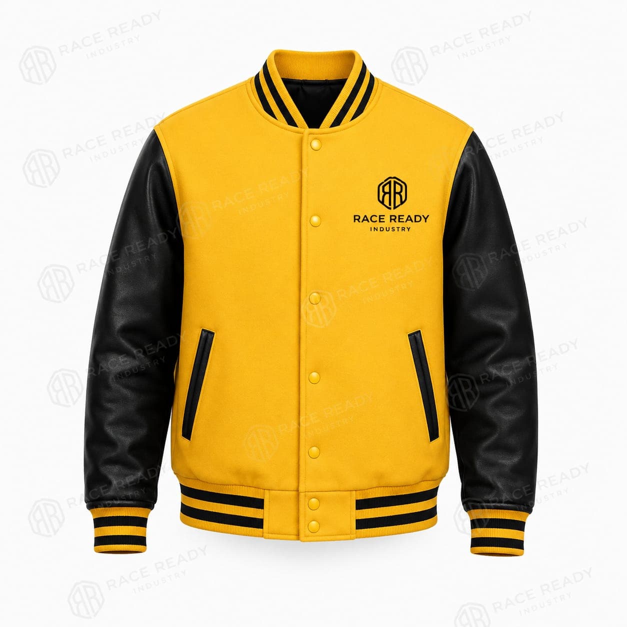 Custom varsity outerwear jacket manufactured by Race Ready Industry