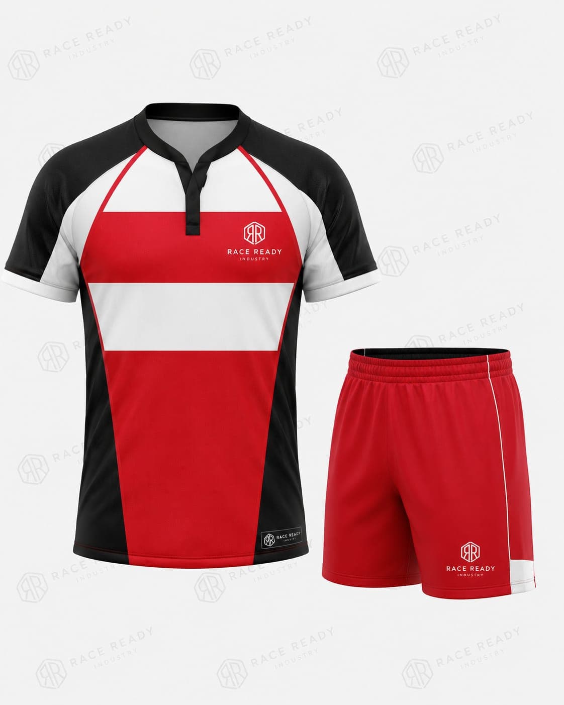 Custom Sublimated Rugby Uniform Red White Black Team Kit