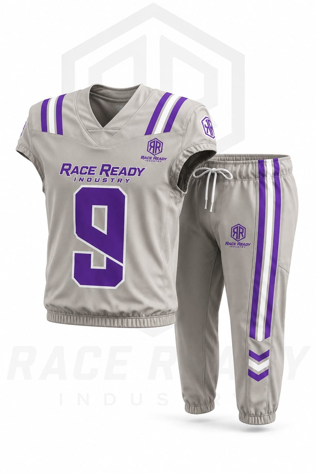 Custom American Football Uniform Gray Purple Team Set